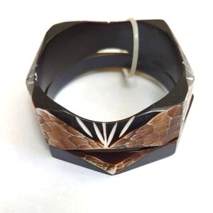 3/$20🌟 Cato Fashion Black & Brown Glossy Resin Animal Print Bangle Bracelet Set